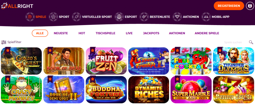 AllRight Casino games